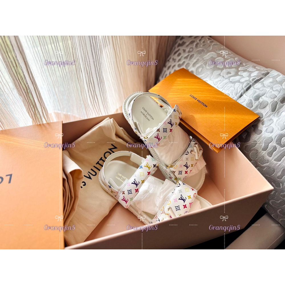 ❌Sold on EBay❌LOUIS VUITTON Murakami Sunset Flat Sandal White Multicolor Size 38